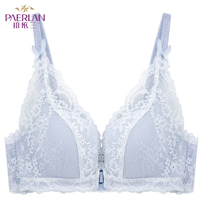 PAERLAN Sexy Push Up Thin Lace Bra Floral Bow Front Closure Seamless Wire Free  Small Breast White 1/2 Cup Women Underwear