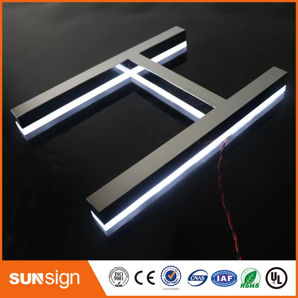 Professionalกระจกโลหะตัวอักษรไฟสแตนเลสสตีลbacklit 3D Letter signsสำหรับตู้ป้ายCommercialป้าย