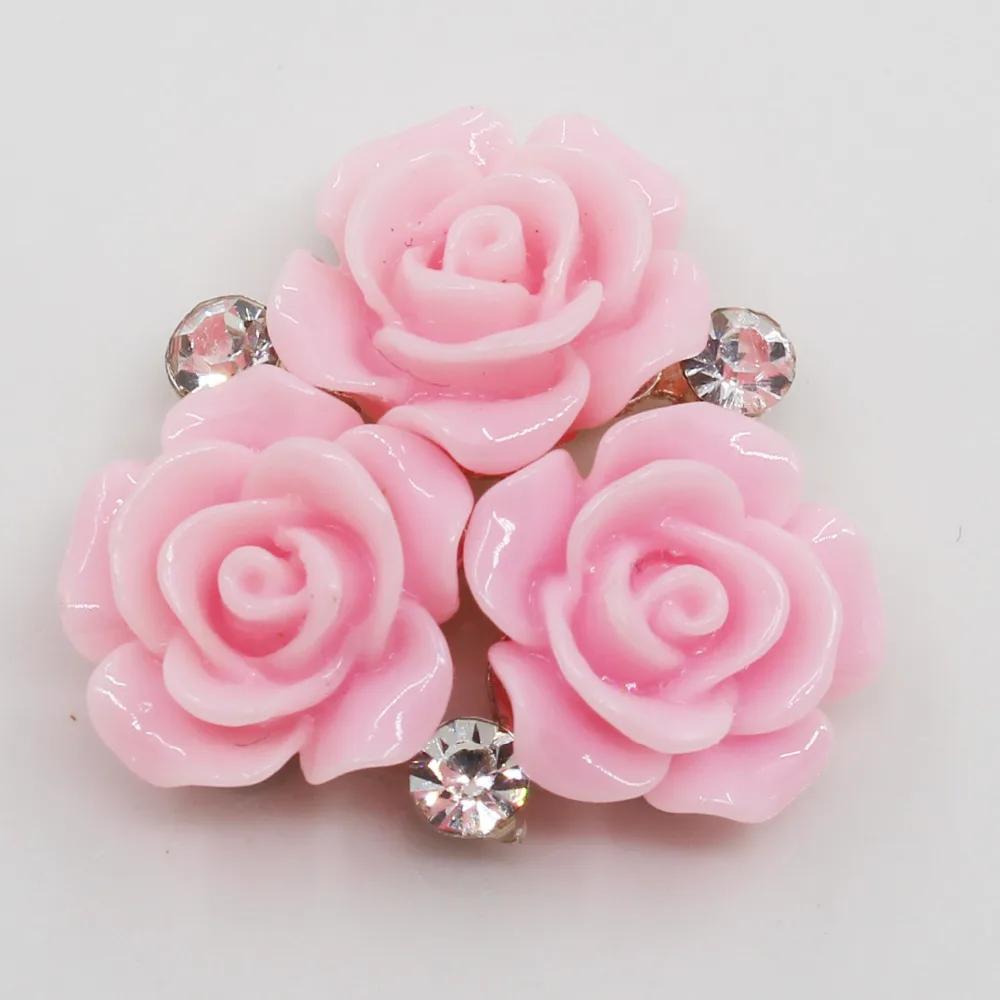 Resin Rose Flowers Button Oval Pink Golden Metal Wedding Bride Holding Flowers, Decorative Hair Accessories, Scrapbooking, 28mm