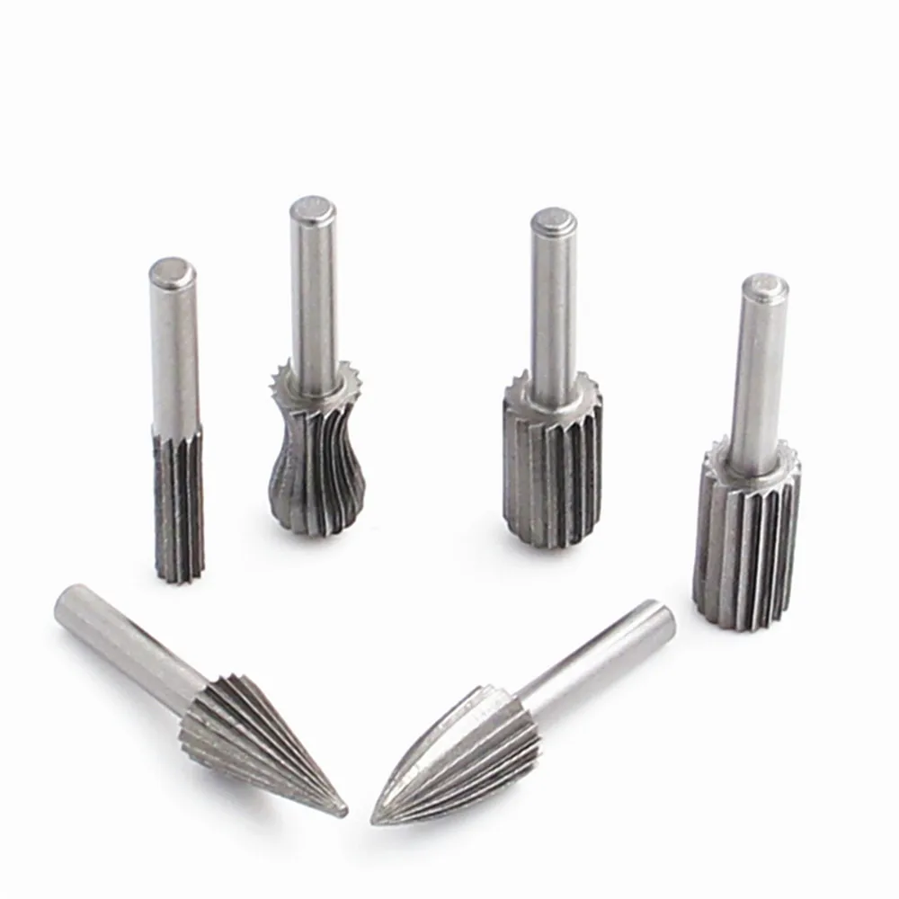 6 pçs 6mm haste redonda de aço tungstênio rebarbas rotativas cortador gravura moagem bit para ferramentas rotativas carpintaria diy