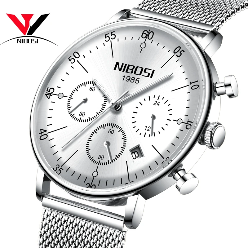 Rejoj Hombre 2018 NIBOSI Top Brand Convex Face Luxury Men Watch Waterproof Fashion Dress Wrist Watch Silver Man Clock Relogios