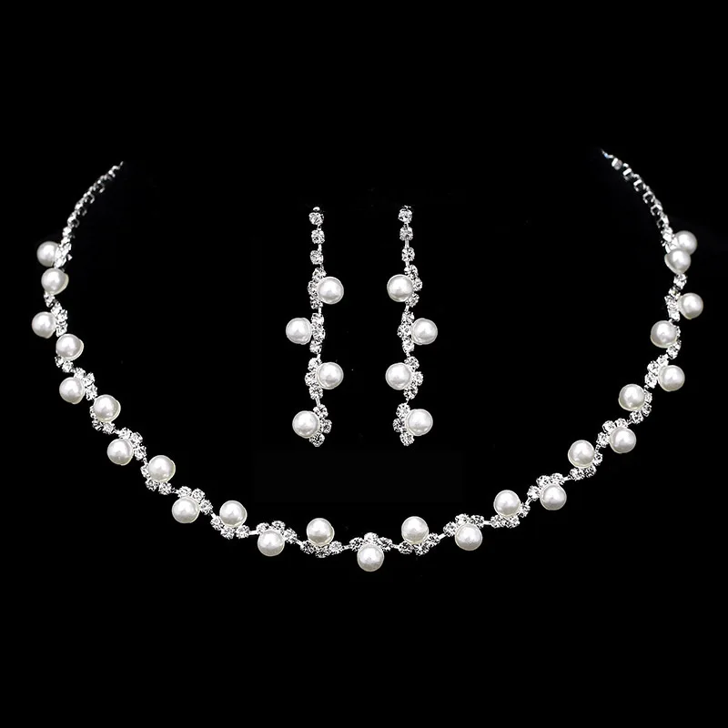 BLIJERY Fashion Simulated Pearl Bridal Jewelry Sets Rhinestone Choker Necklace Earrings African Wedding Jewelry Sets for Women