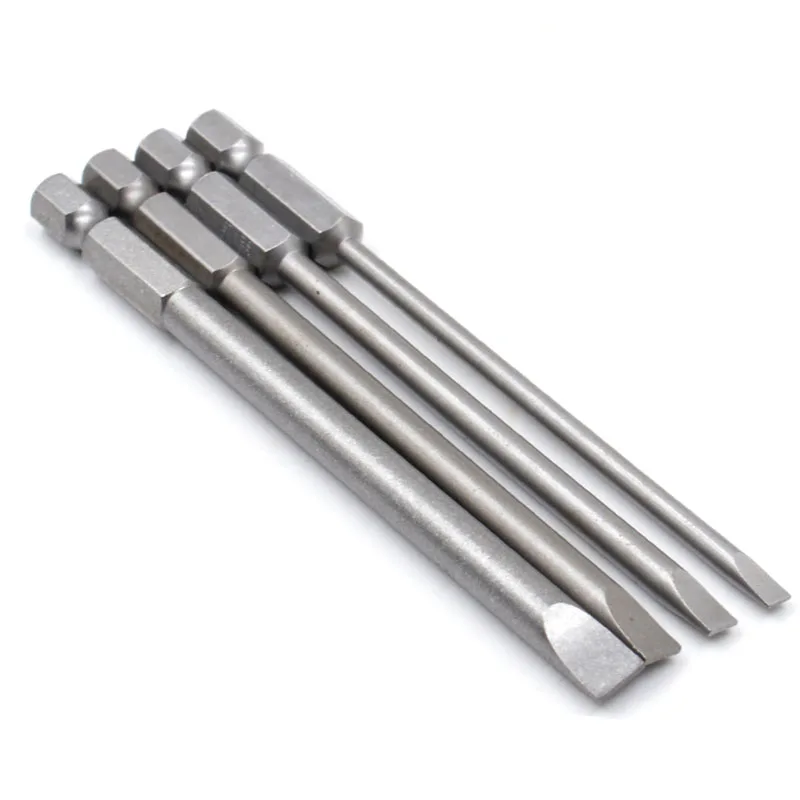 4pcs 100mm Slotted Screwdrivers Bits 3mm-6mm S2 alloy steel Magnetic Flat Head Slotted Tip Screwdrivers Bits 1/4 Inch Hex Shank