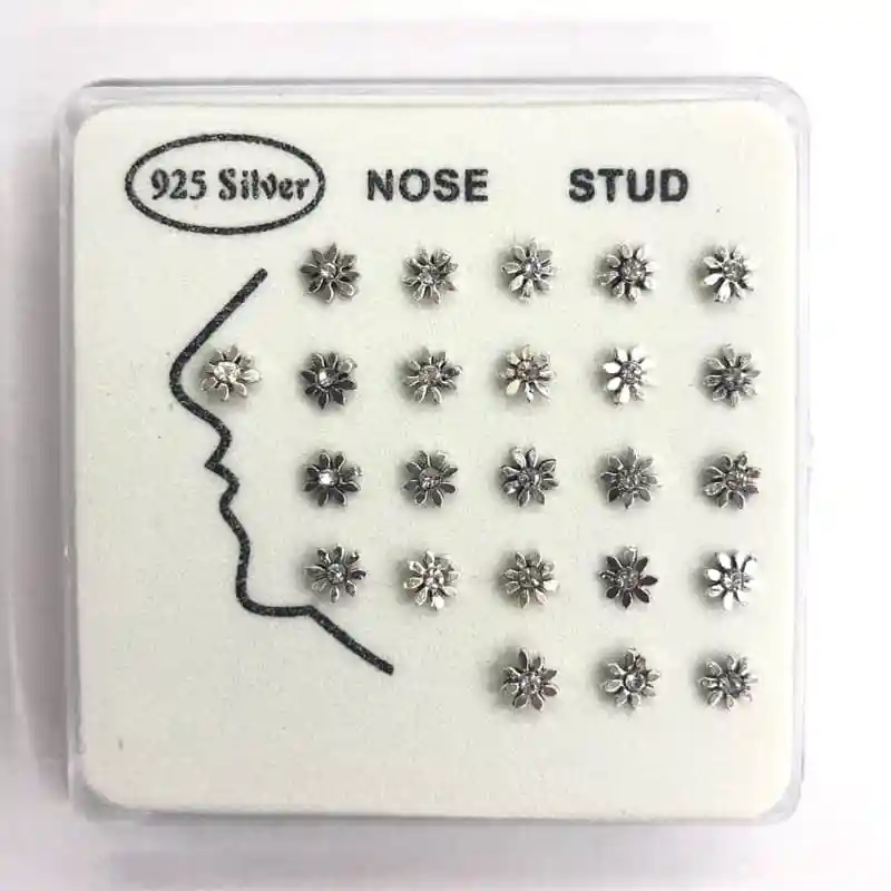 24pcs/set 100% 925 Sterling Silver Vintage Rhinestone Gold Sun Nose Rings & Studs Piercing Jewelry For Women Girls Wholesale New