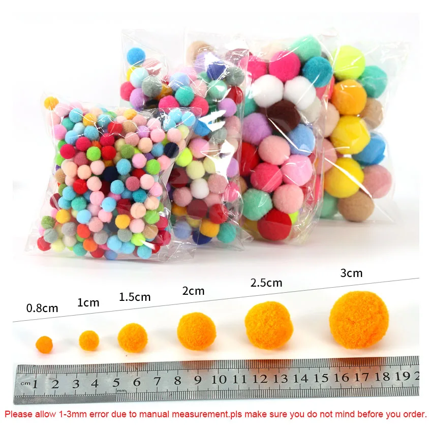 White Pompom 8mm-30mm Pompones Balls for DIY Party Home Garden Wedding Decoration Garment Sewing Kids Toys Craft Supplies 20g