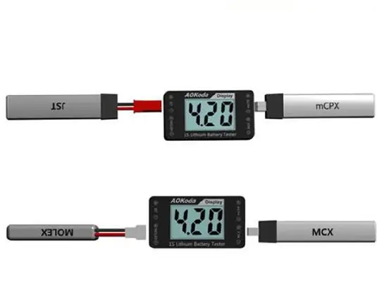 AOKoda AOK-041 1S Lithium Battery Tester Indicator for Checker For JST MOLEX mCPX MCX Plug Connector Battery Voltage