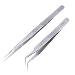 Stainless Steel Precision Tweezers Pincet Pinzas VETUS TS-11 TS-15 Curved Straight Tip Tweezer Repair Hand Tools Set