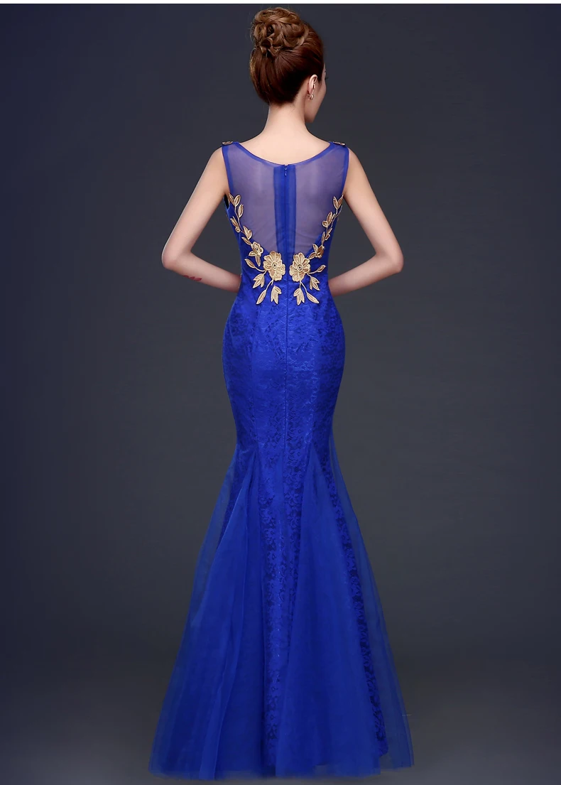 Robe de soirée sirène bleu Royal, col en v, perles, longue, robes d'occasion, 2017