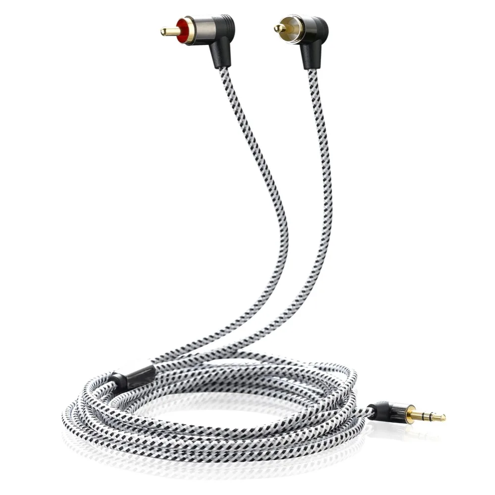 Bochara Braided 90degree 3.5mm jack to 2RCA OFC Audio Cable Gold Plated For Speakers Amplifier Mixer 1.8m 3m 5m 10m