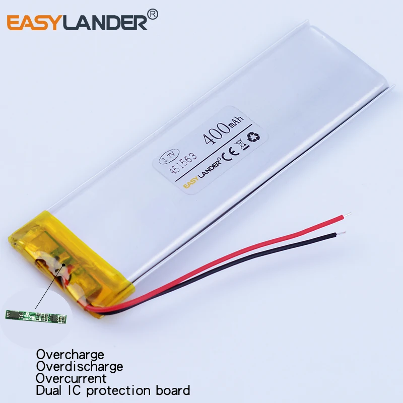 451563 3.7V 400mAh Rechargeable Lithium Li-ion Polymer Battery 451565 401565