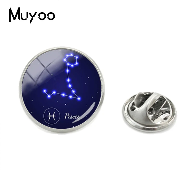 2019 New Hot Astro Horoscope Lapel Pins Zodiac Aquarius Gemini Cancer Shining Sign Dazzling Stars Cosmic Sky Collar Pin for Men