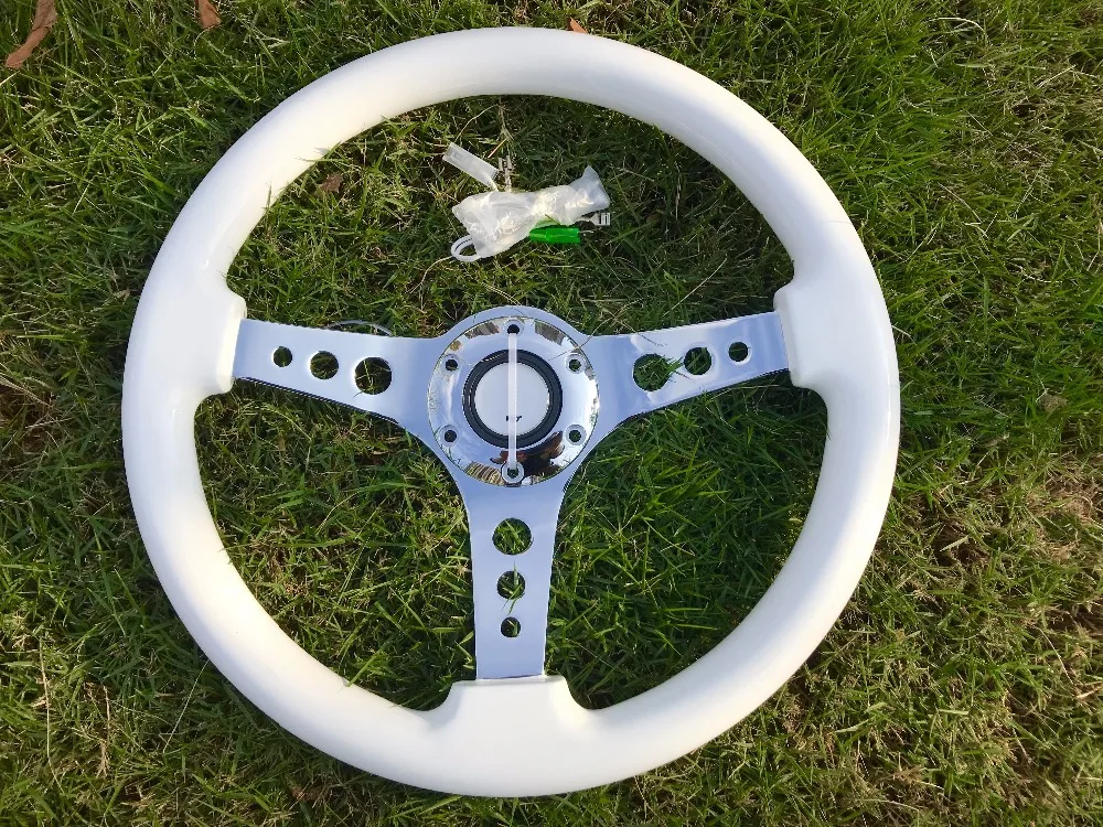 high quality 350MM 35cm 14inch Wood wooden white color steering wheel racing steering wheel three racing