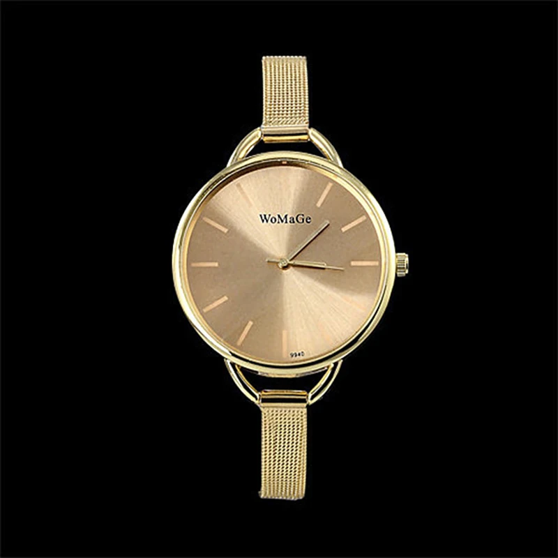 2021 Luxury Golden Women Dress Wrist Watches Brand Womage Ladies Ultra Slim Stainless Steele Mesh Mini Bracelet Quartz Watch