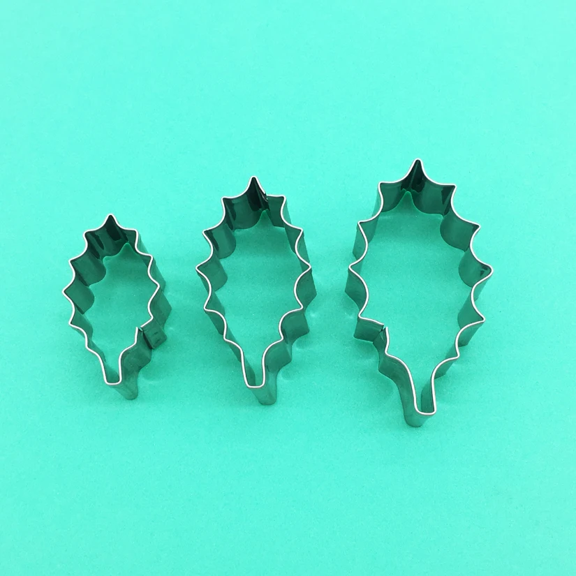 3 pcs/set Holly Leaf Cutters Set Stainless Steel Fondant Cake Cookie Cutters, Cake Decorating Tools