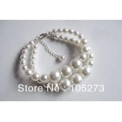 

2 Strand White Pearl Bracelet Vintage Bridal Jewellery 4-10mm 7-9'' Fashion Jewelry