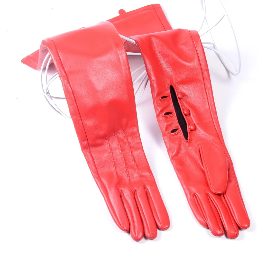 40 50 60 70 80cm Women\'s Ladies Real leather Overlength Buckle Wrist Three Buttons Party Evening Fashion Opera/Long Gloves