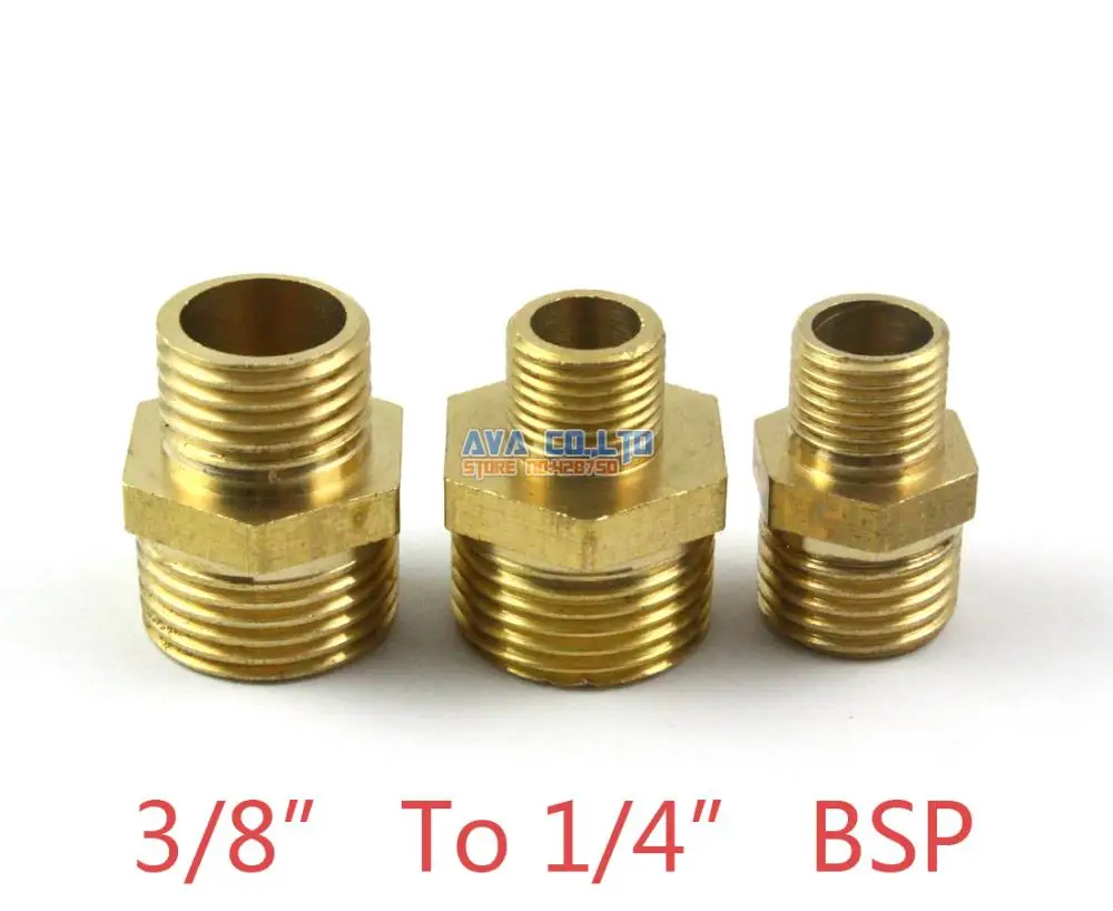 

10 Pieces Brass Male 3/8" To 1/4" BSP Pipe Hex Reducing Nipple Fitting Fuel Air Gas Water Hose Connector Coupler