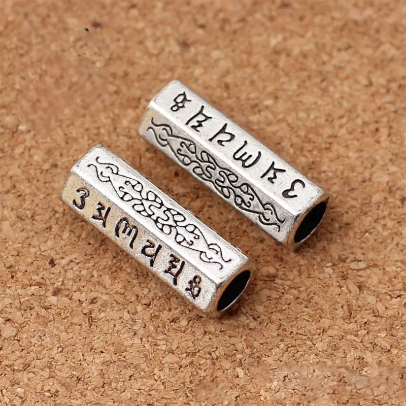 2pcs/Lot Buddhism Mantras Craft Engraved Long Tube Beads Antique Silver Color Spacer Beads Fit Jewelry Make DIY Beaded Material