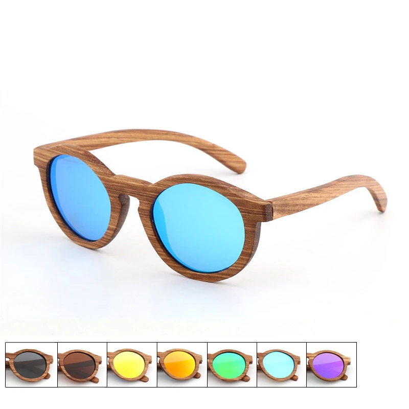 

BerWer Handmade Wooden Polarized Sunglasses Women Round Vintage UV400 Protection Eyewear Mens Zebra Wood Glasses