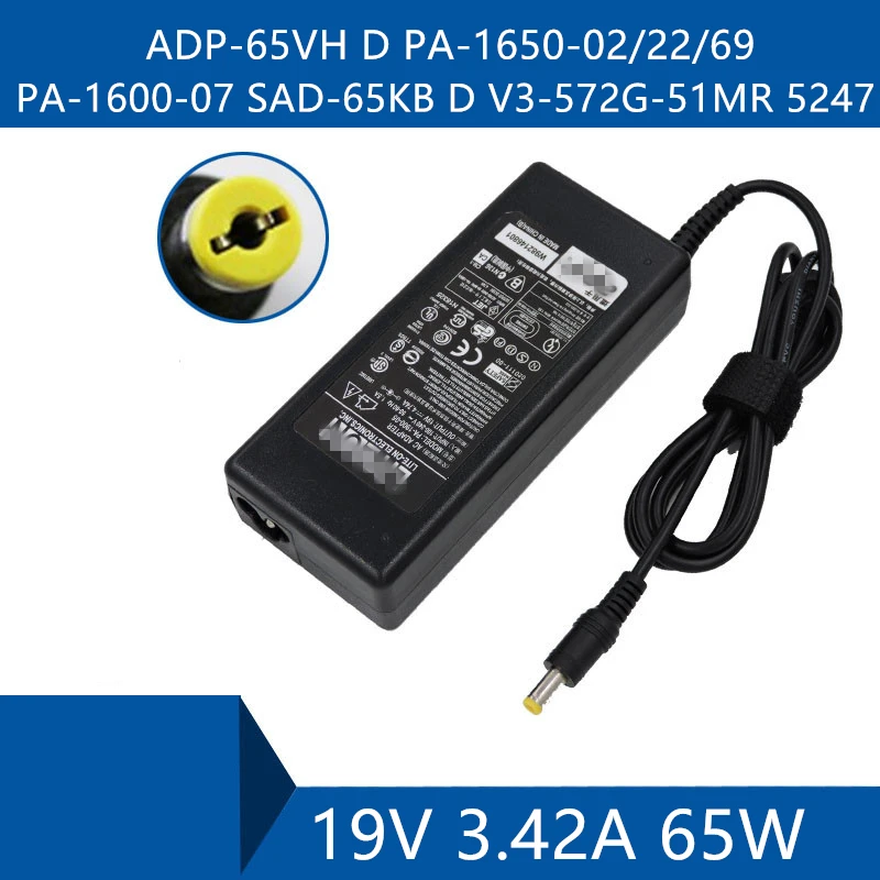 Laptop AC Adapter DC Charger Connector Port Cable For Acer ADP-65VH D PA-1650-02/22/69 PA-1600-07 SAD-65KB D V3-572G-51MR 5247