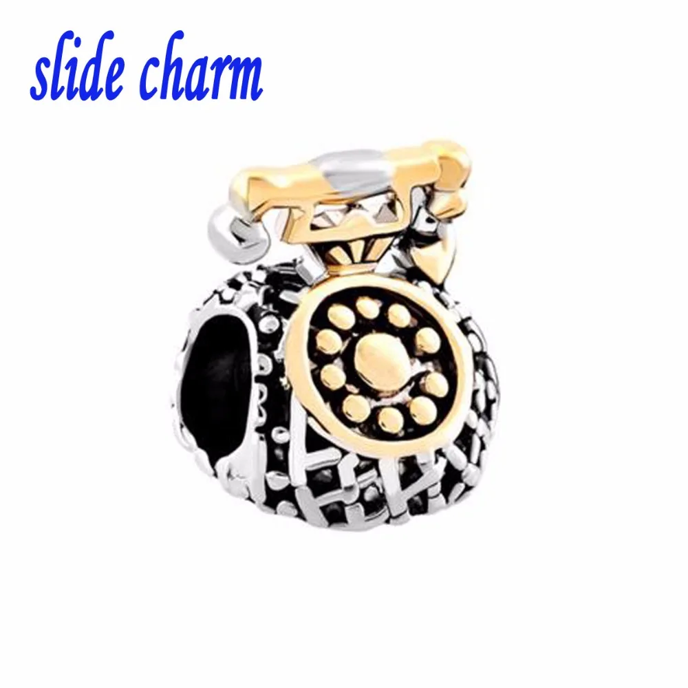 2023 New Slide Charm Free Shipping  European Fashion Antique Phone Charm Beads Fit Pandora Bracelet