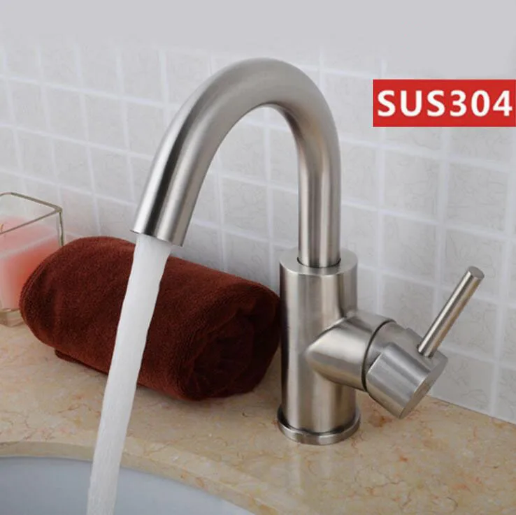 SUS304 Stainless Steel bathroom basin faucet, 2 types basin faucets mixer water tap, Single hole wash basin faucet hot and cold