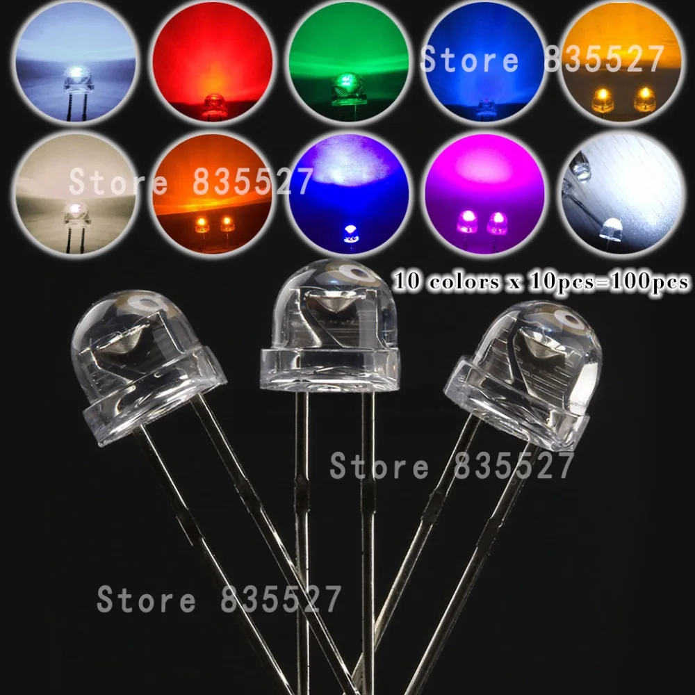 100pcs MIX 5mm LED F5 Assorted Kit Straw Hat Clear Warm White Green Red Blue UV Yellow Orange Pink DIY Light Emitting Diode Set