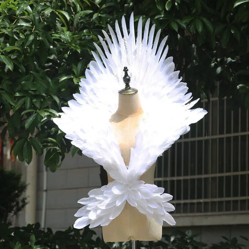 white gold feather shoulder wing props prince princess cosplay feather wings