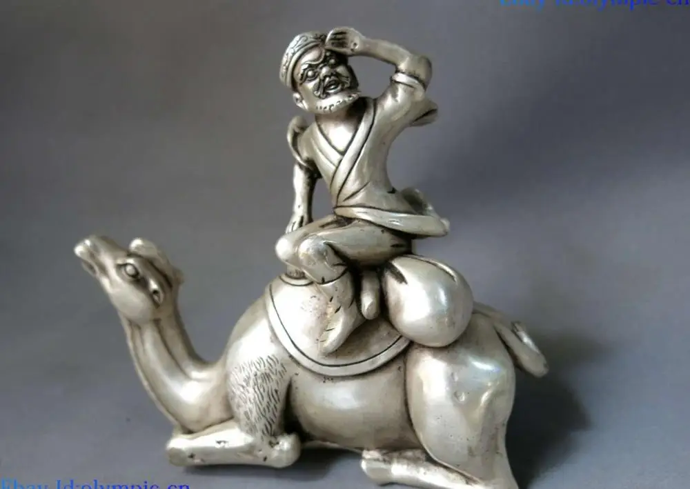 China Silver Feng Shui carved money bag buddha on camel sculpture Statue