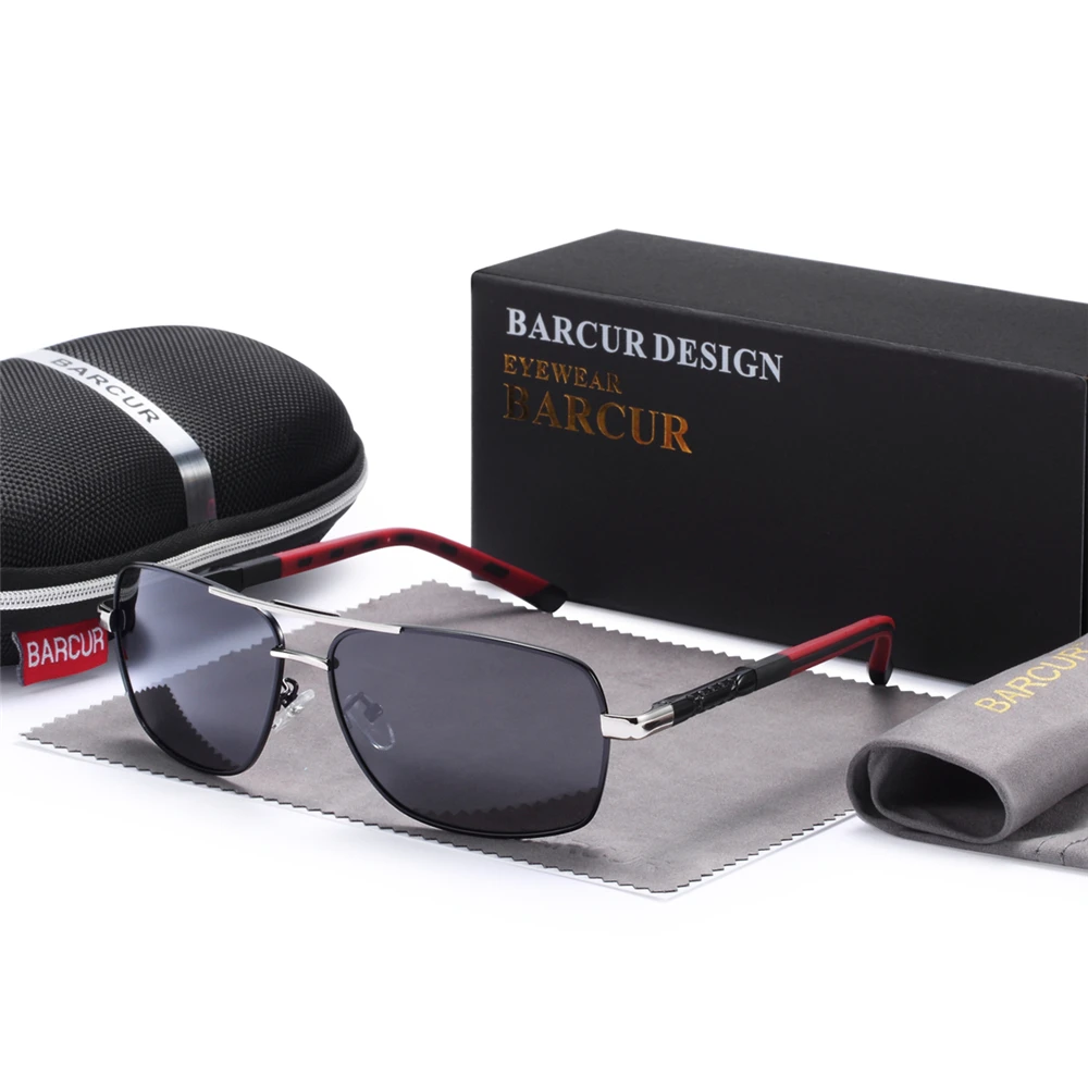 BARCUR Rectangle Polarized Sunglasses Driving Glasses Men Sun glasses Colored Lenses for Eyes Vintage Glasses oculos shades image 3