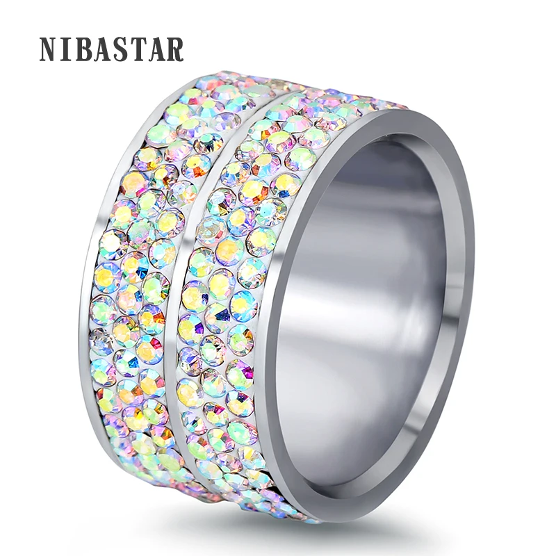 8 row multi fashion female stainless steel crystal wedding rings for women high quality AB CZ stone party rhinestone rings