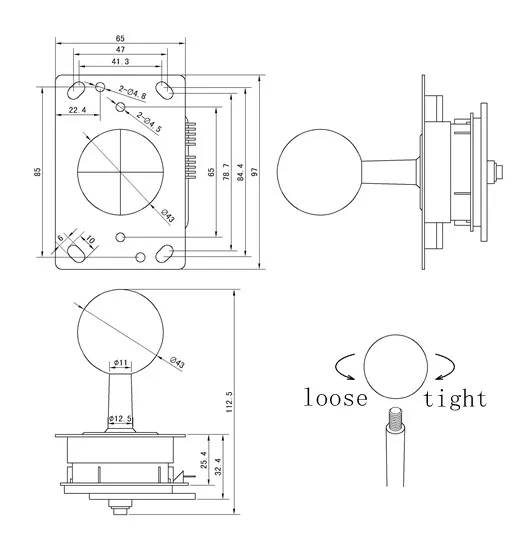 1 peça de joystick iluminado com bola e microinterruptor, peças para máquina de fliperama