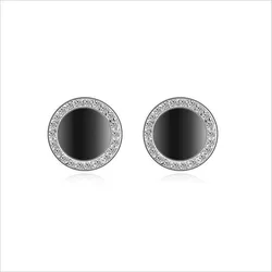 Trendy Men Silver 925 Earrings For Women Jewelry Fashion Women Zircon Round Black Stud Earring Male Party Accessories Gift