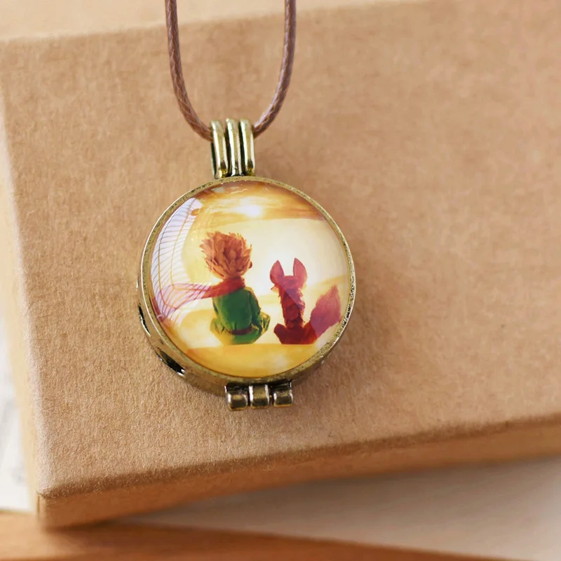 Long Rope Chain Loket Frame Vintage Fairy Tale Le Petit Prince with Fox Pendant Necklace For Children Girls Kids Gifts