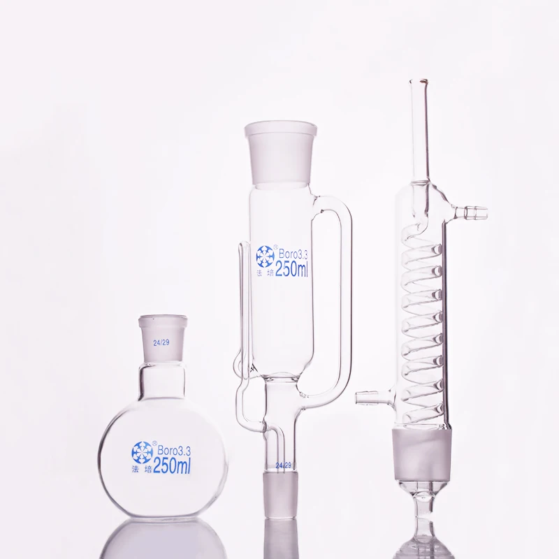 Extraction apparatus,Soxhlet with coled condenser and ground glass joints,Flask capacity 100ml/150ml/250ml/500ml/1000ml/2000ml