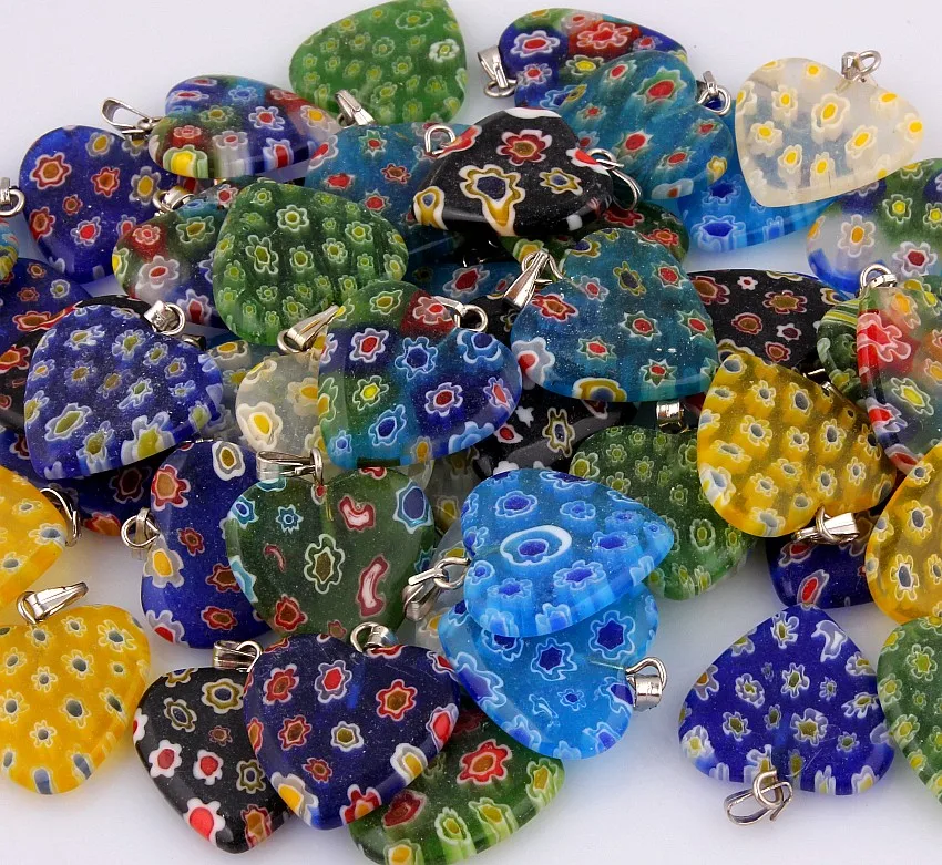 QianBei-Murano Glass Beads, Mix Color, Flower, Heart, Fit for European Charms, Wholesale, 20Pcs, Lot