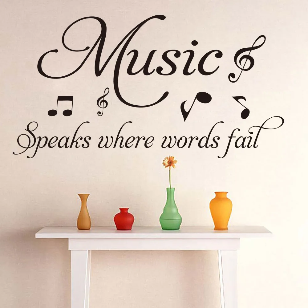 Music Speaks Where Words Fail Quote Wall Sticker Girl Room Bedroom Music Note Rock Pop Folk Wall Decal Living Room Vinyl Art