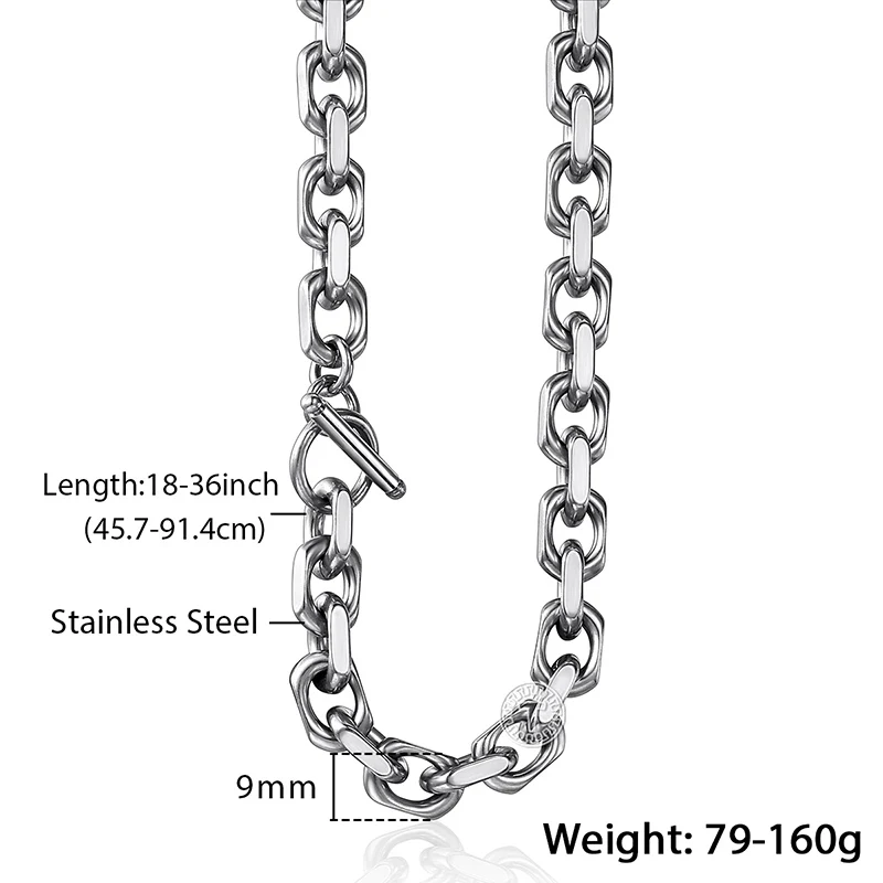 Cable Chain Necklace for Men Stainless Steel Mens Necklaces Dropshipping Wholesale Fashion Jewelry Gift Toggle Clasp 9mm DKN200