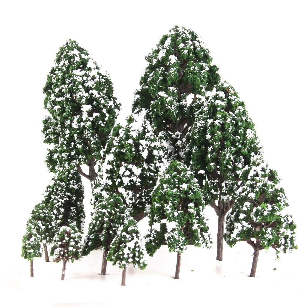 12 Pcs Plastic Poplar Trees Model Train Snow Scenery Scale 1:500-1:50 Dark Green