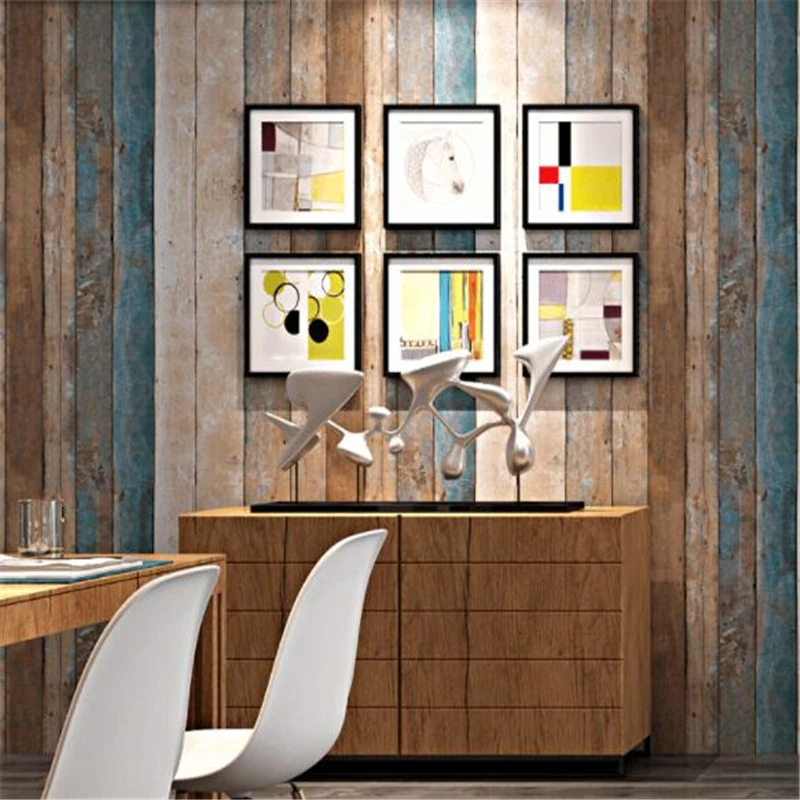 beibehang Retro Vintage Scandinavian Style Faux Wood Grain Board Antique Wallpaper Industrial Style Bar Restaurant wallpaper