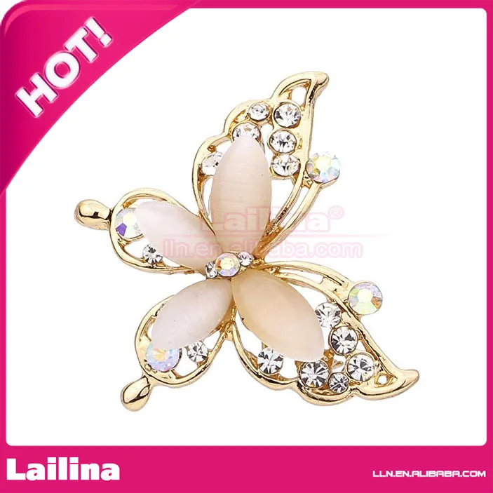 100pcs/lot Butterfly Golden Plated Crystal Rhinestone Brooch Pin Jewelry