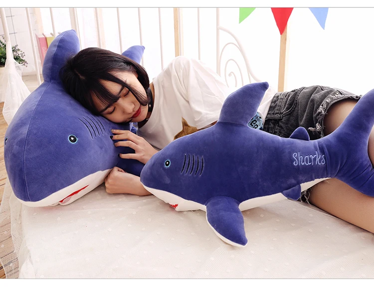 

new arrivals dark blue shark plush toy throw pillow birthday gift w1006