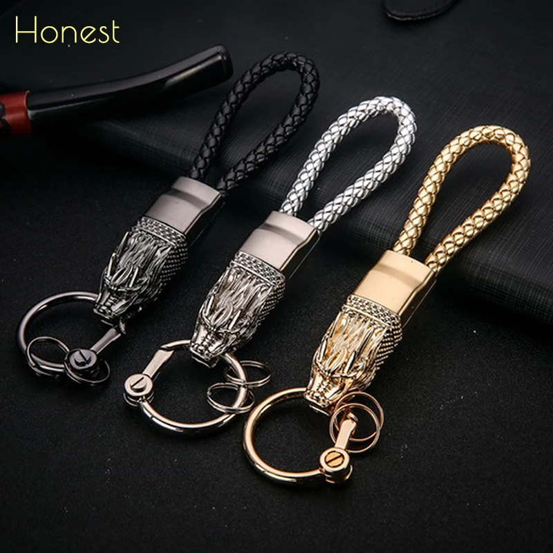 Honest High-Grade Custom Lettering KeyChain Dragon Car Key Chain Jewelry Genuine Leather Rope KeyChains Best Gift Bag Pendant