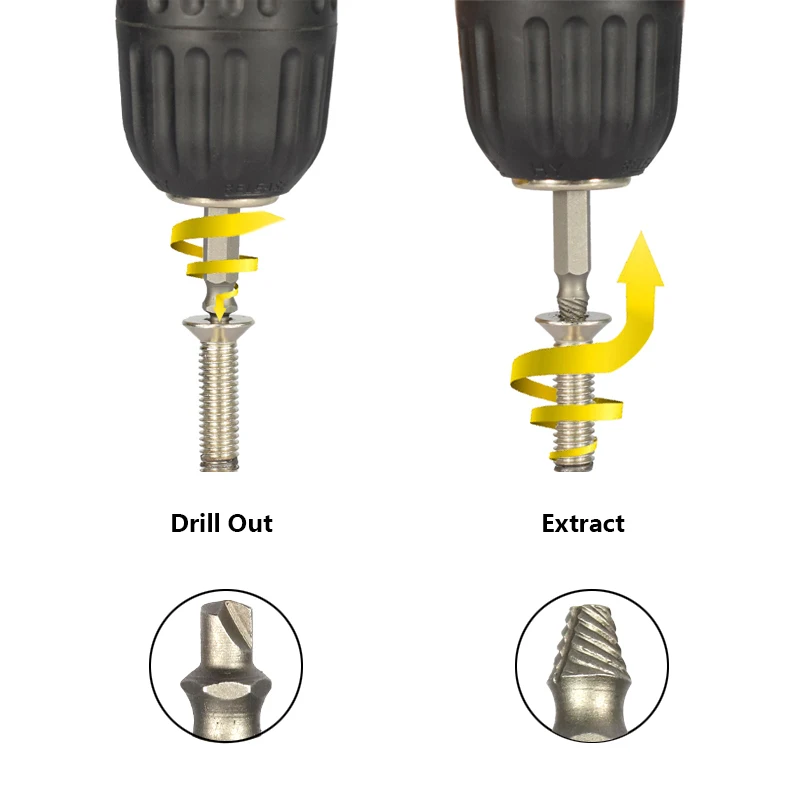 4pcs Speed Out Damaged Screw Extractor Drill Bit Set 1# 2# 3# 4# Double Side Broken Bolt Extractor Screw Remover Tools