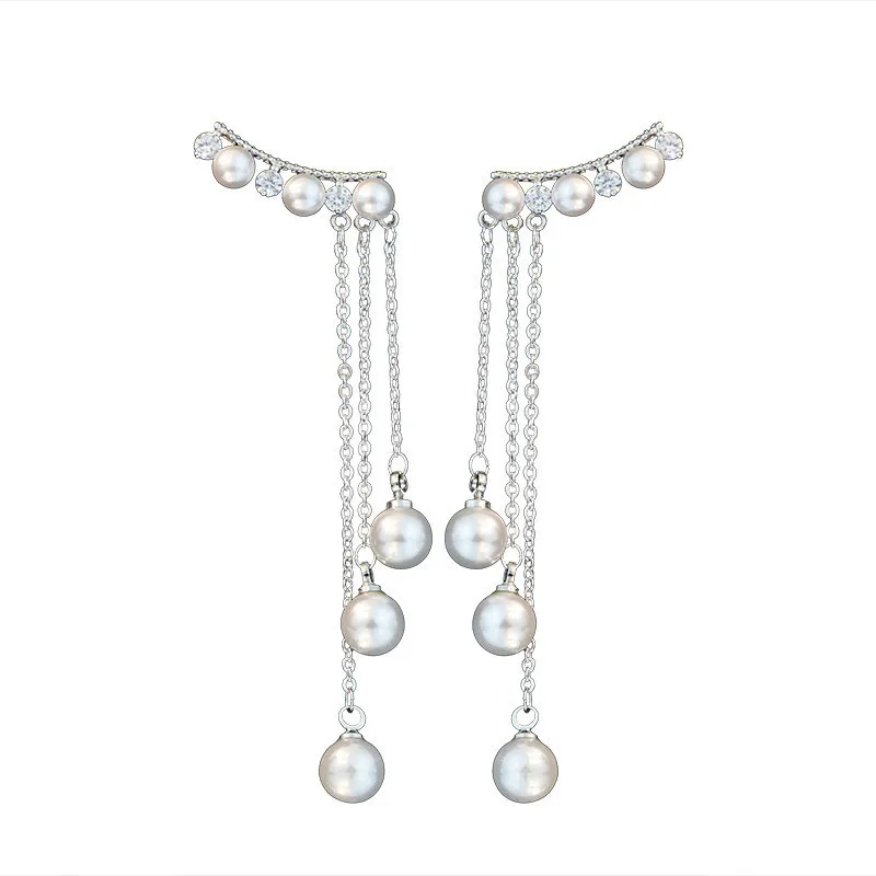 New Fashion Hyperbole Temperament Elegant Long Drop Earrings for Women Female Tassel Simulated Pearl Pendant Ear Jewelry
