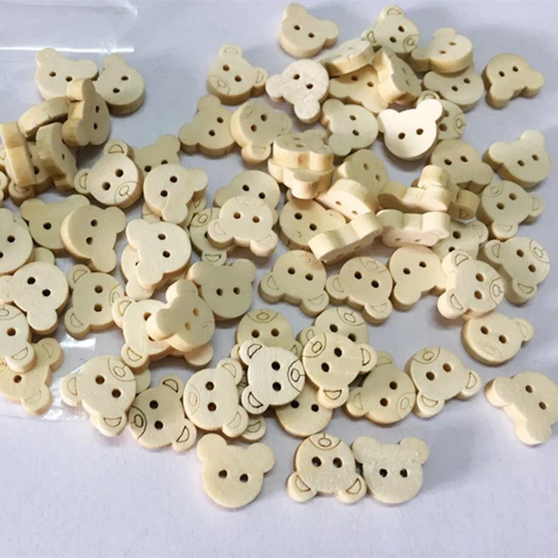 100pcs/lot 2 Holes Random Mixed Decorative Cartoon Lovely Animal Wooden Button for Sewing Accessories DIY Wood Craft MS 008