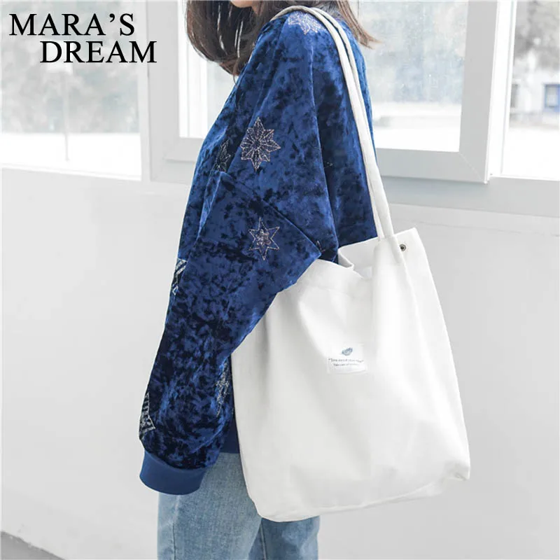 Mara\'s Dream women\'s Handbags Student Corduroy Tote Casual Solid Color Shoulder Bag Reusable Women Bag Shopping Beach Bag