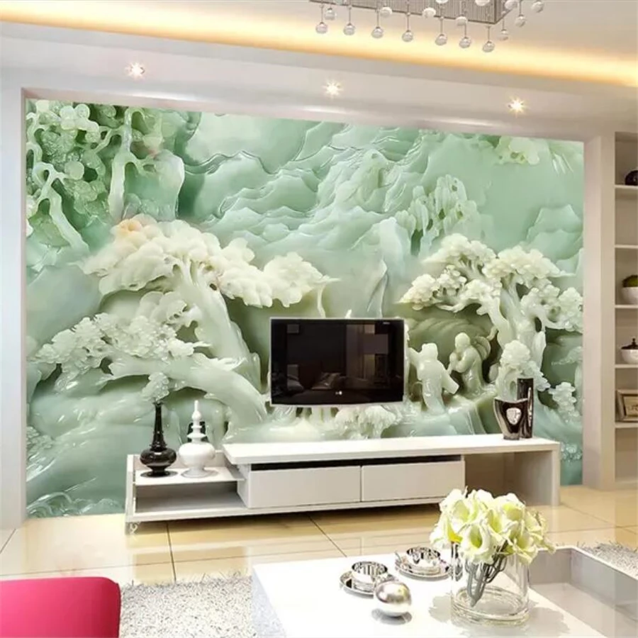 

wellyu Custom Wallpaper 3d Frescoes Jade Sculpture Landscape murals TV Background Wall Paintings papel de parede обои wallpaper