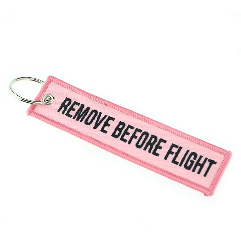 Fashion Jewelry Chain Keychain for Cars Motorcycles Embroidery Key Chain Pink Key Fob REMOVE BEFORE FLIGHT Pink Keychain Key Tag