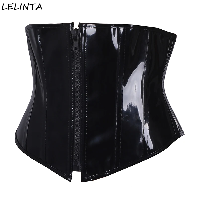 LELINTA Black PVC Underbust Corset Belt Gothic Zip Waist Trainer Cincher Lace Up Steampunk Corsets and Bustiers Plus Size 6XL